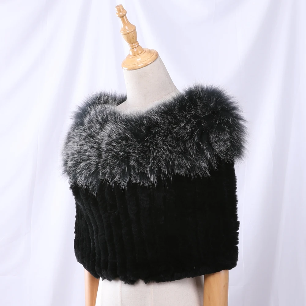 Real Rex Rabbit Fur Knitted Women Winter Pullover Shoulder Cape Lady Fox Fur Amice Fashion Cappa Tippet Thurg Stole Neck Warmer