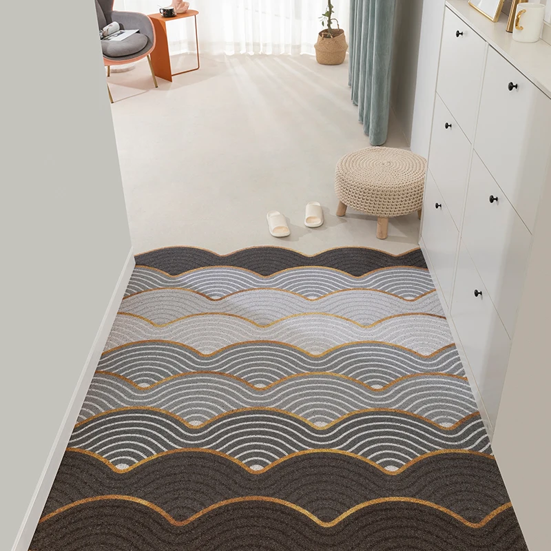 Washable Non-Slip PVC Rubber Carpet, Striped Printed Doormat, Geometry Outdoor Rug, Shoes Scraper, Area Rugs for Bathroom