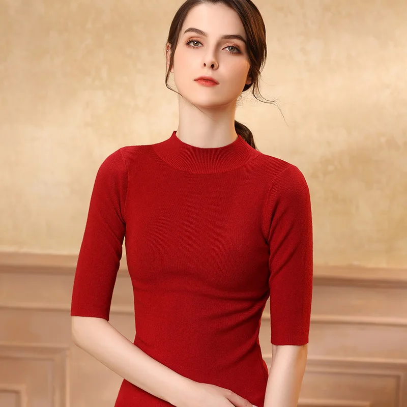 2021 Women\'s Cashmere Half Turtleneck Half sleeve Knitted Pullover   Wool Cashmere Sweater  Women Jumper