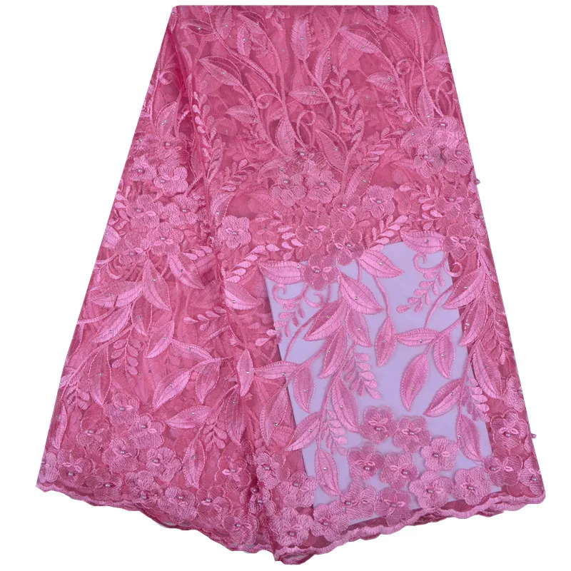 

French Lace Fabric With Beads Pink African Lace Fabric 2019 High Quality Lace High Quality Nigeria Net Lace Material Dress S1097