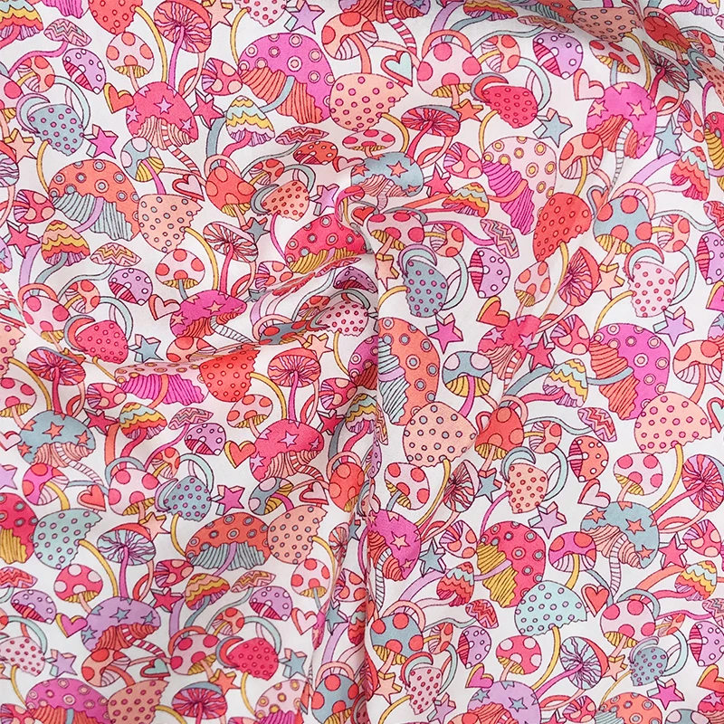 Pink Mushroom 80S Tissunliberty Cotton Fabric For Kids Baby Sewing Cloth Dresses Skirt DIY Handmade Designer 0.5Meter 2021