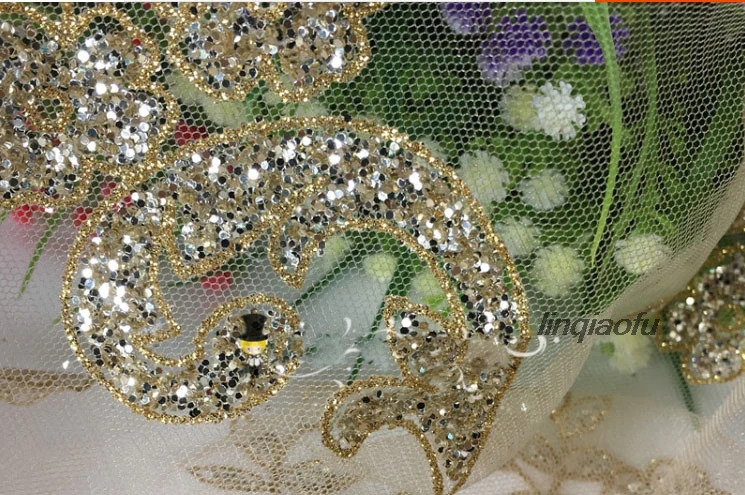 Shiny bronzing powder beads cloth positioning sequin dress skirt performance stage clothing fabric