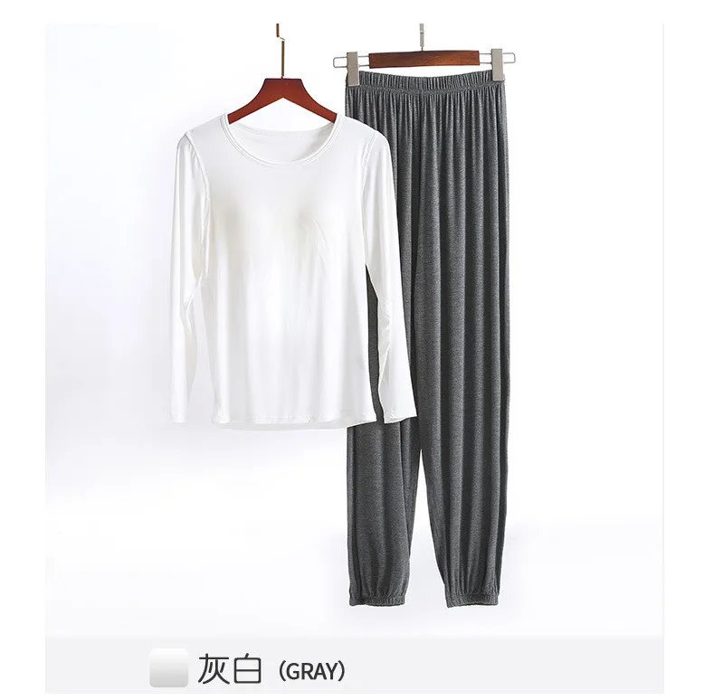 Two Piece Set Sleeping Suit Women 2024 Autumn Winter New Long-Sleeved +Long Pants Home Suits Modal Pajamas For Women With Cups