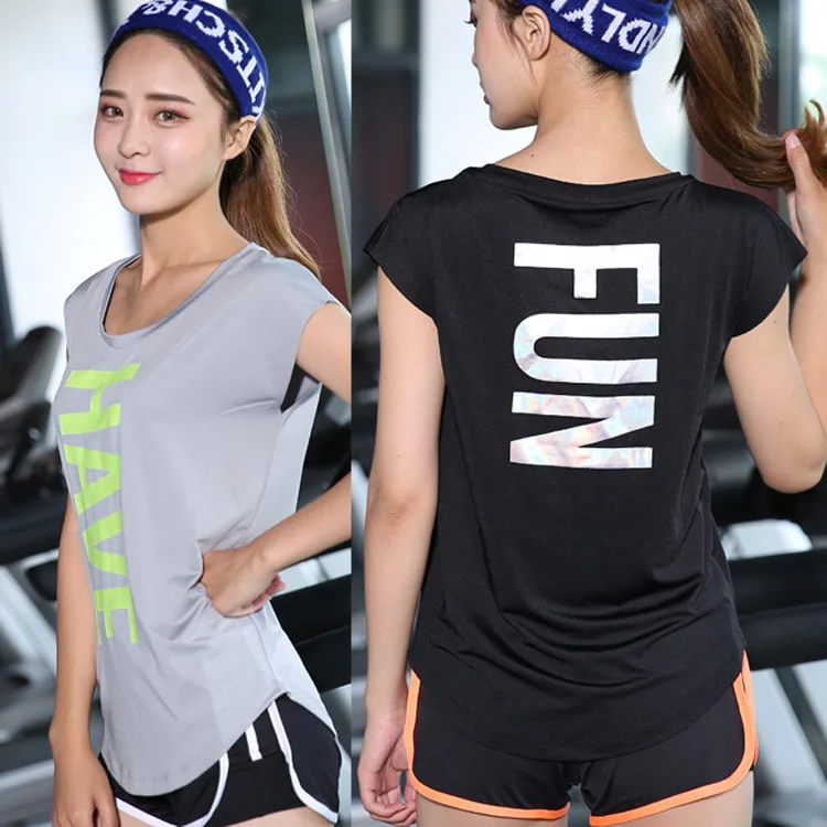 Quick-drying Breathable Wicking Sports Short-sleeved T-shirt Printing Luminous Fitness Running Yoga Clothes Top Women