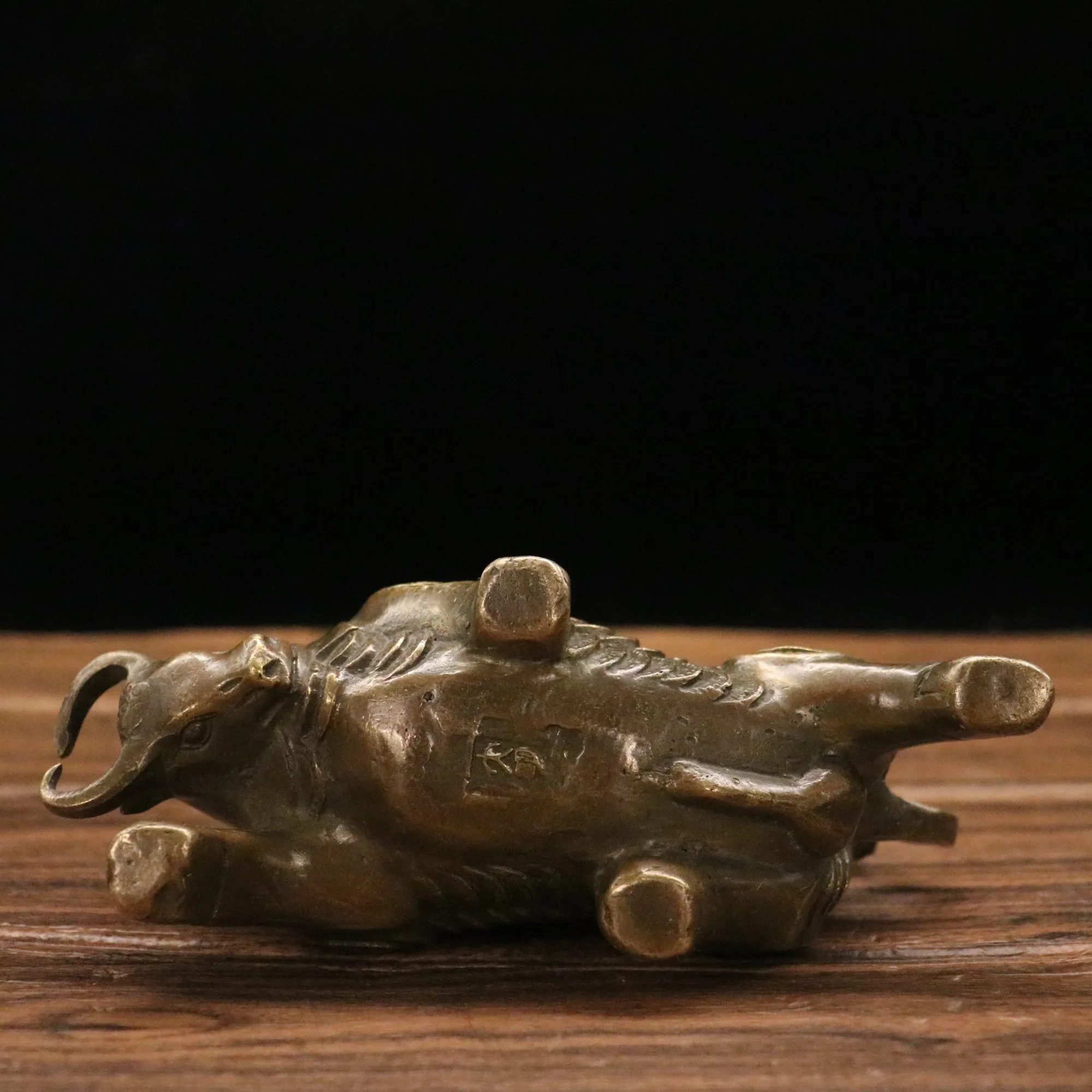 7"Tibetan Temple Collection Old Brass Zodiac Ox Statue Lucky Money cow Wangcai Gather wealth Ornaments Town House Exorcism view 2