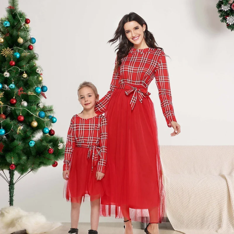 Plaid red skirt for mother and daughter baby girl Christmas dress for mother and daughter