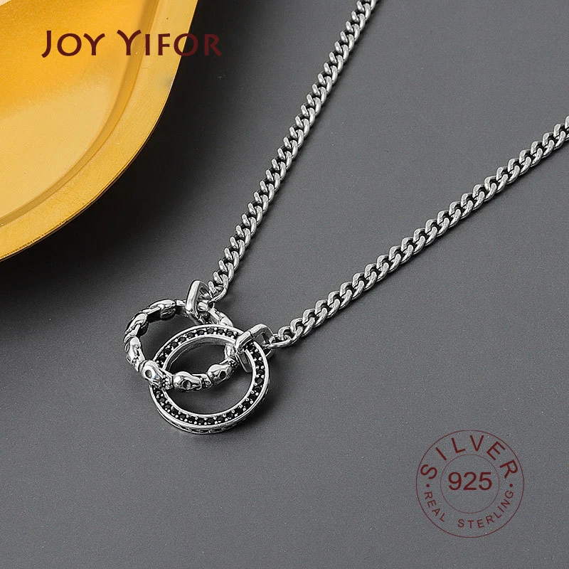 Real Silver color Full Sideways Necklace Chain For Woman Men double circle Fashion Wedding Engagement Jewelry