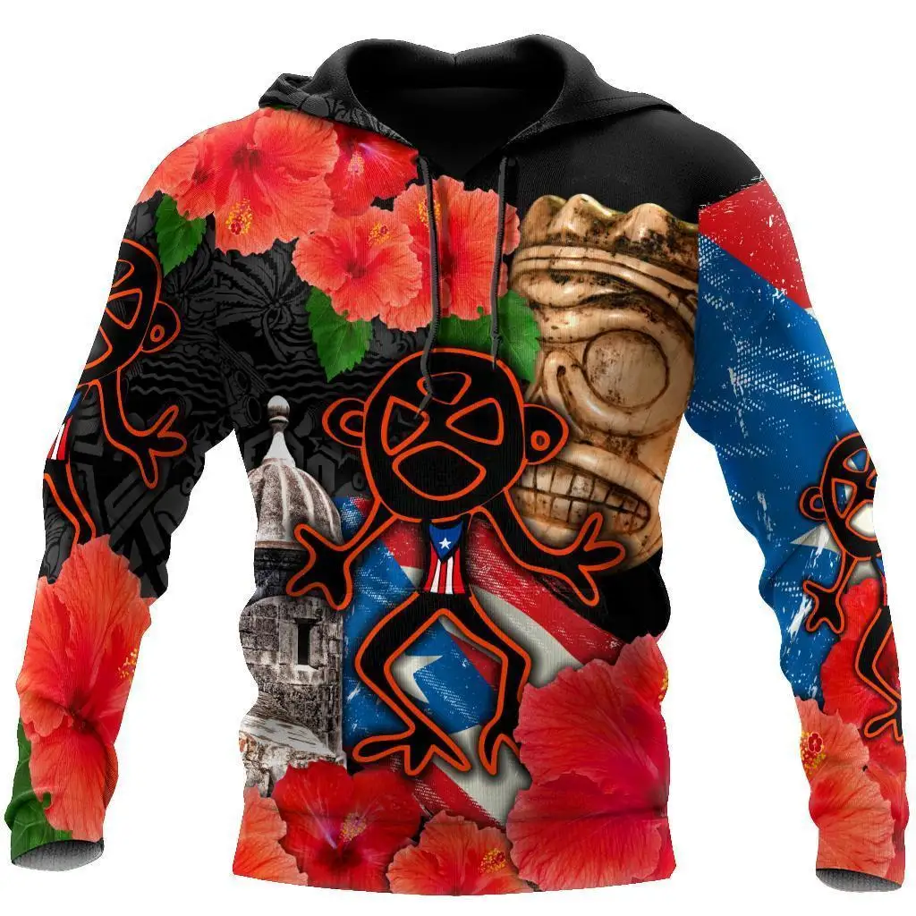 Puerto Rico Sol Taino With Maga Flower 3D Print Jacket Men/Women Harajuku Hoodie Casual Streetwear Sweatshirt Pullover Sudaderas