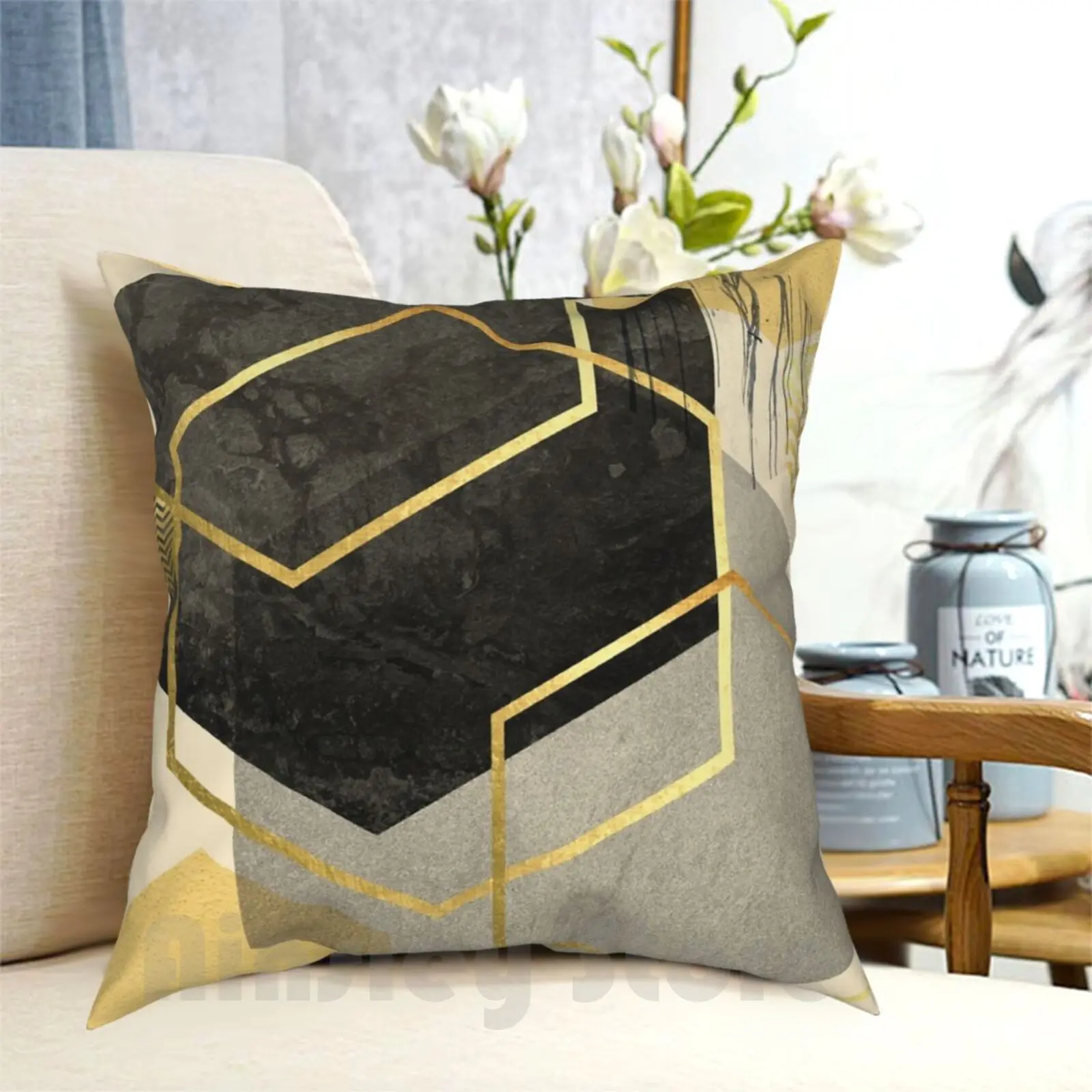 

Black And Gold Geometric Pillow Case Printed Home Soft DIY Pillow Cover Geometric Scandinavian Minimalist Geo Scandi