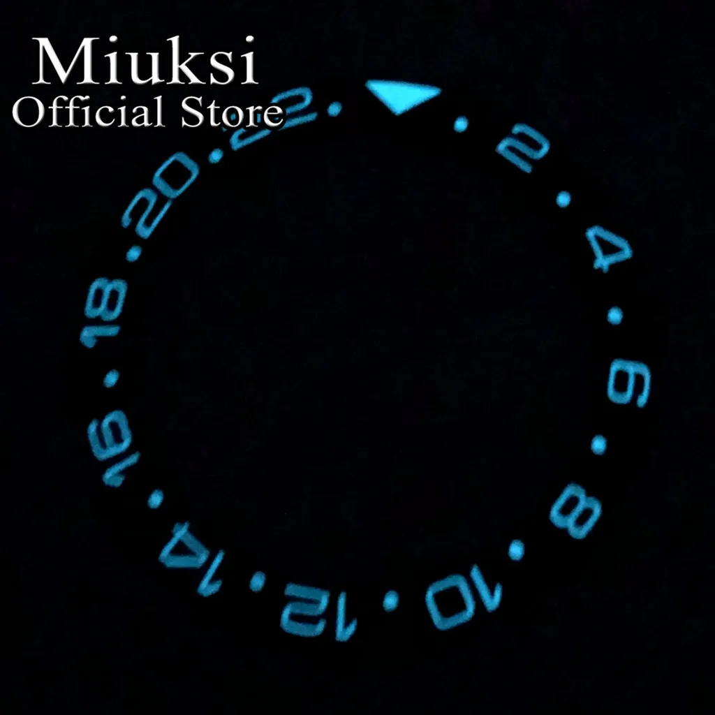 Miuksi 38mm super blue green luminous ceramic/titanium bezel insert fit 40mm watch case