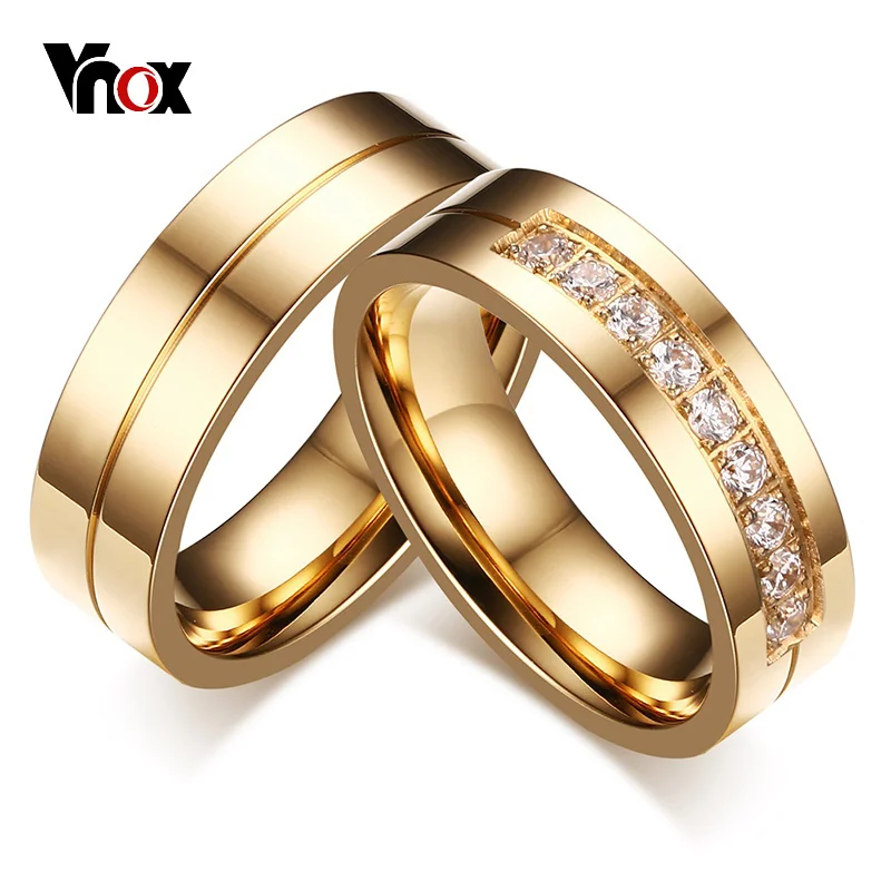 Vnox 1 Pair Wedding Rings for Women Men Couple Promise Band Stainless Steel Anniversary Engagement Jewelry Alliance Bijoux