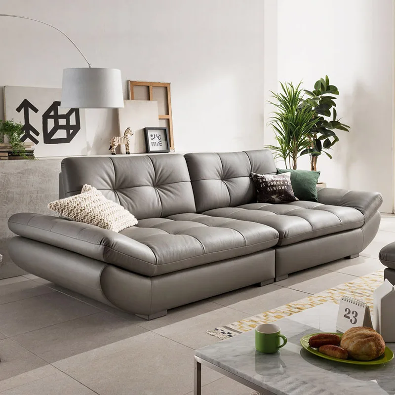 

genuine leather sofa sectional living room sofa corner home furniture couch 4-seater functional backrest modern style