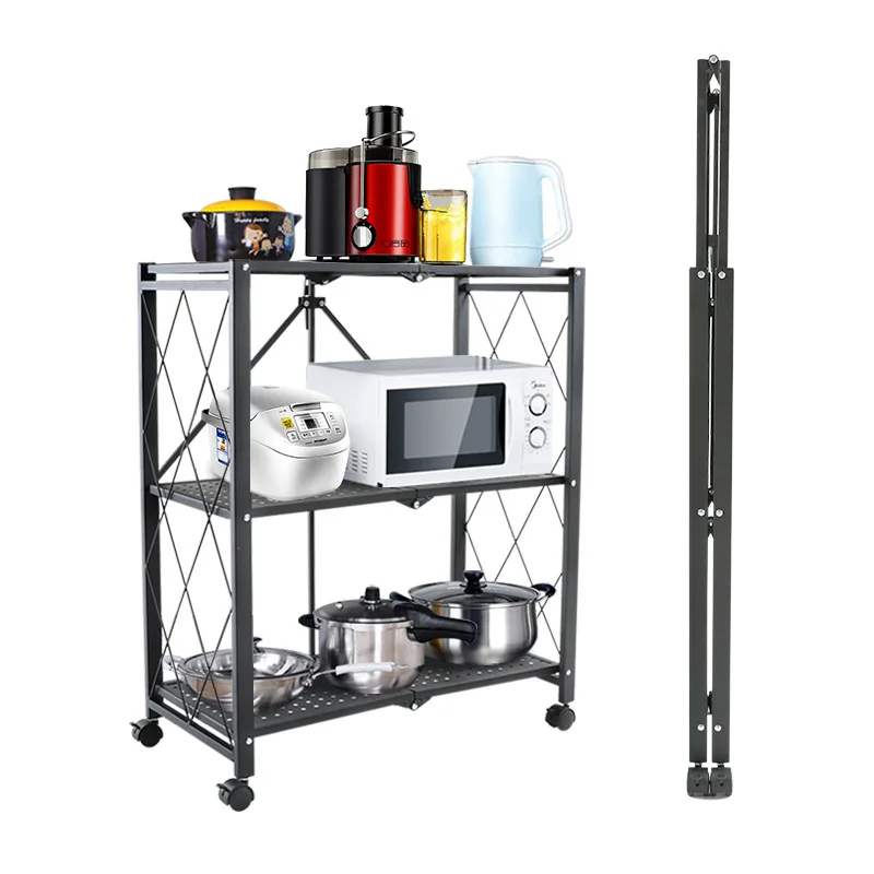 

Free Installation Kitchen Metal Folding Shelves With Wheels ,Living Room Household Sundries Finishing Balcony Floor Storage Rack