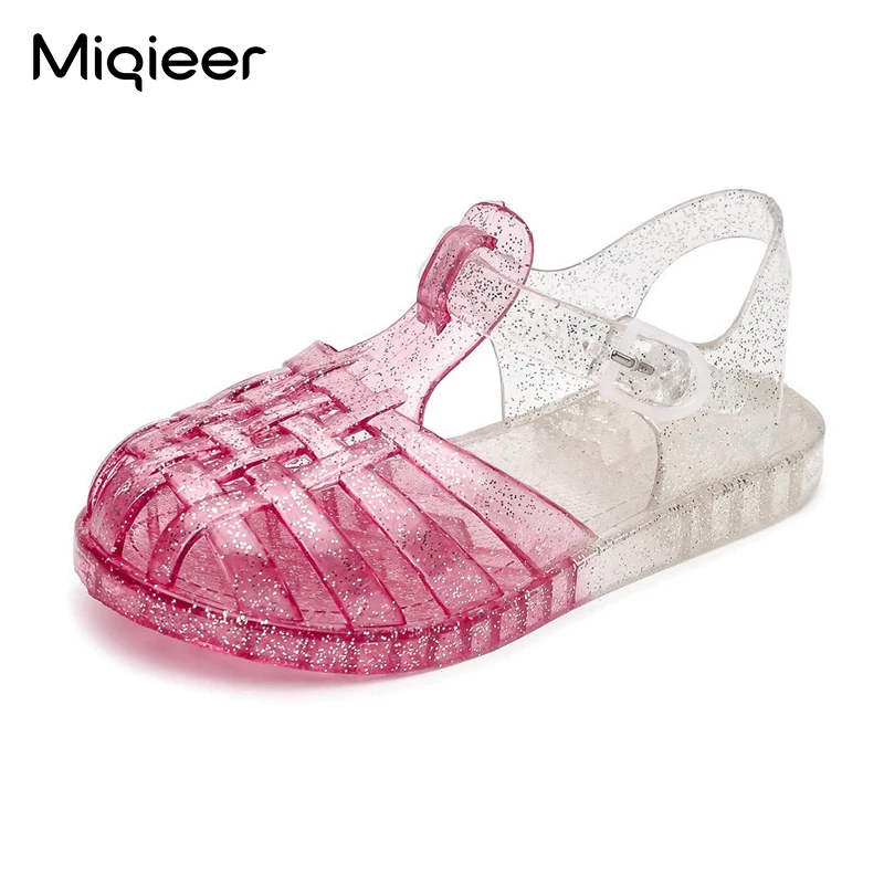 Kids Shoes Girls Roman Princess Sandals Children Glitter Gradient Crystal Shoes 2021 Summer Baby Hollow Waterproof Beach Sandals