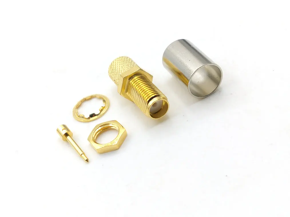 Imagem -03 - Bronze Rg6 Rp-sma Conector Fêmea Crimp Cabl para Rg6 Rg5 Lmr300 5d-fb Cabo 100 Peças de