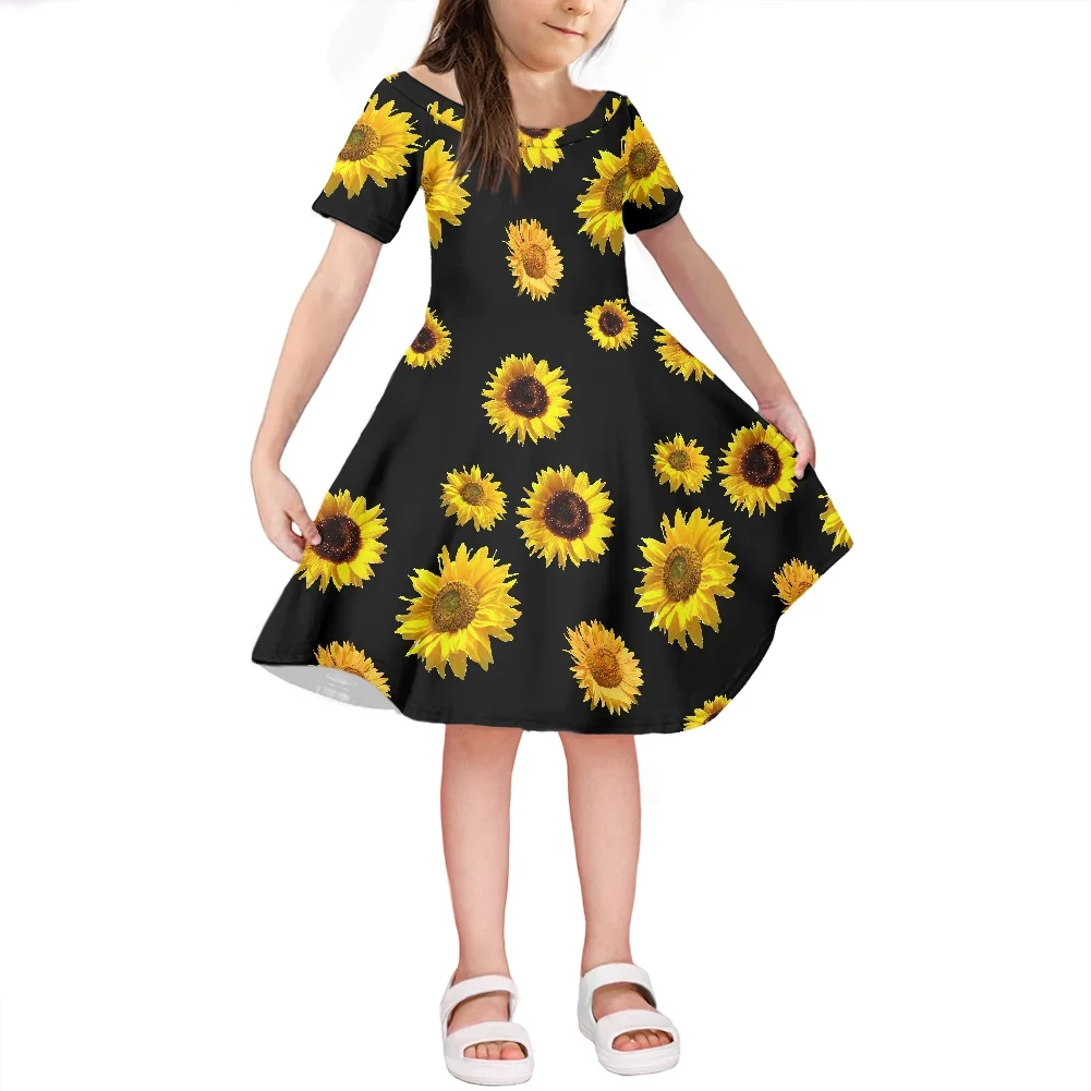 2021 Girls Dress Sunflower Cartoon Sloth Print Dress Green Color Girls Love Dresses Cute Children's Party Dresses Kids Clothes