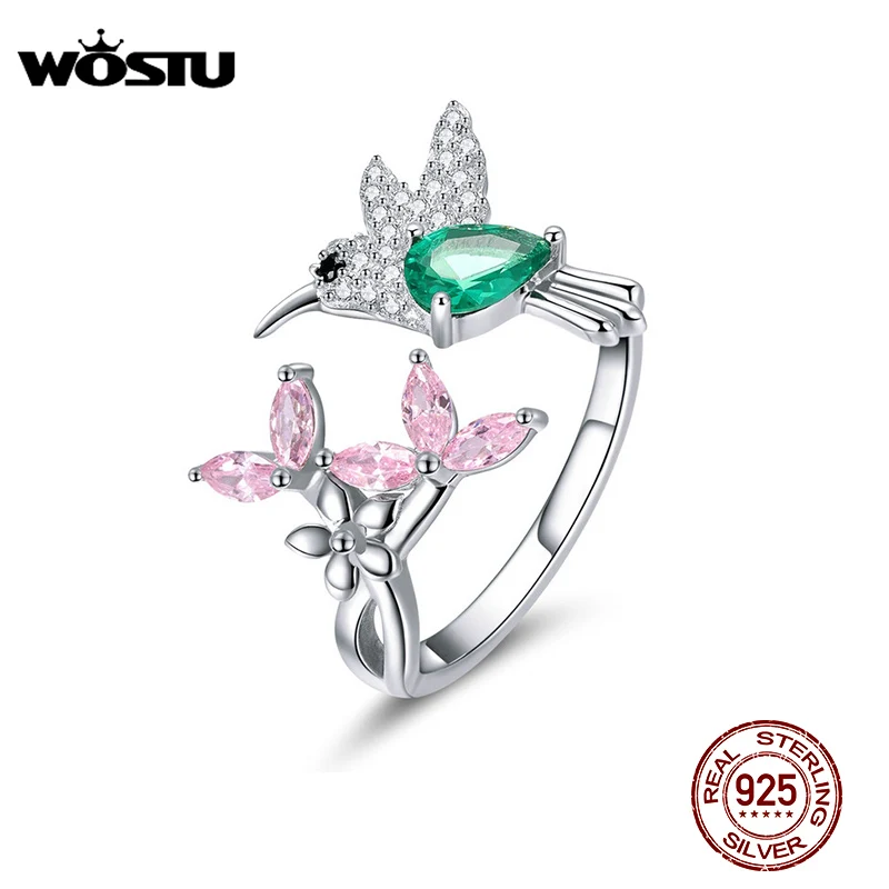 WOSTU 100% 925 Sterling Silver Trendy Gift of Hummingbird Ring For Women High Quality Original Brand Jewelry Gift CTR016