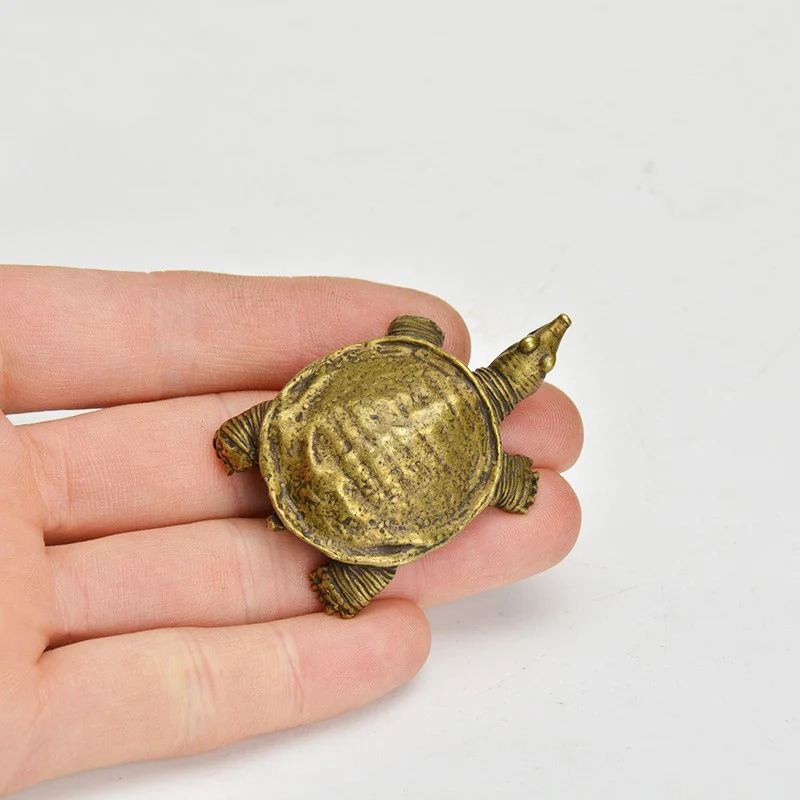 Antique Copper Mini Turtle Decorations Chinese Classical Brass Tea Pets Vintage Crafts Miniature Figurine Home Decor Accessories
