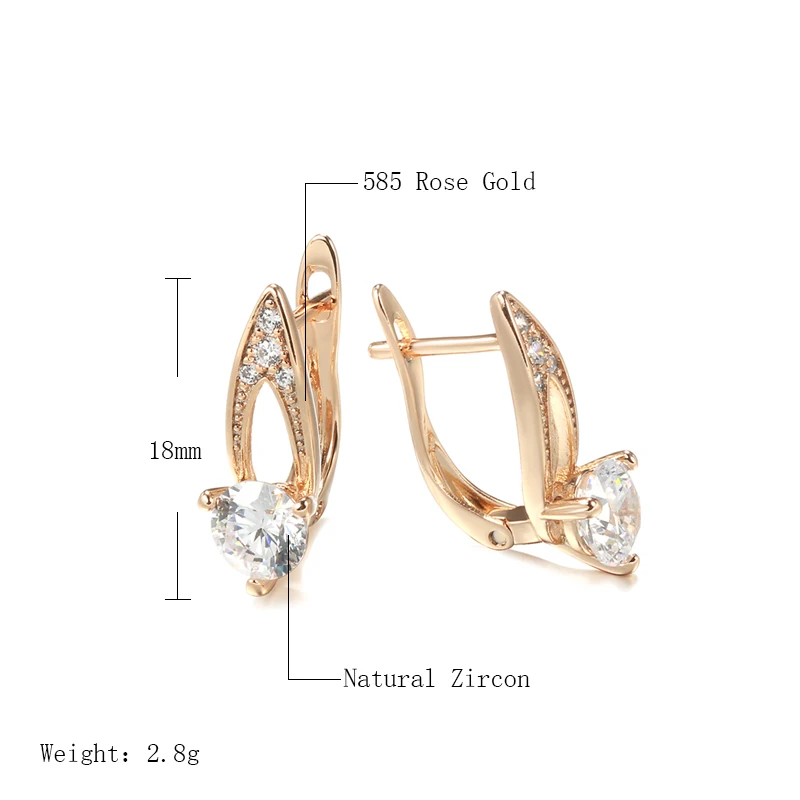 Kinel New Luxury 585 Rose Gold Women Stud Earrings Micro-wax Inlay Round Natural Zircon Earrings Wedding Fine Jewelry