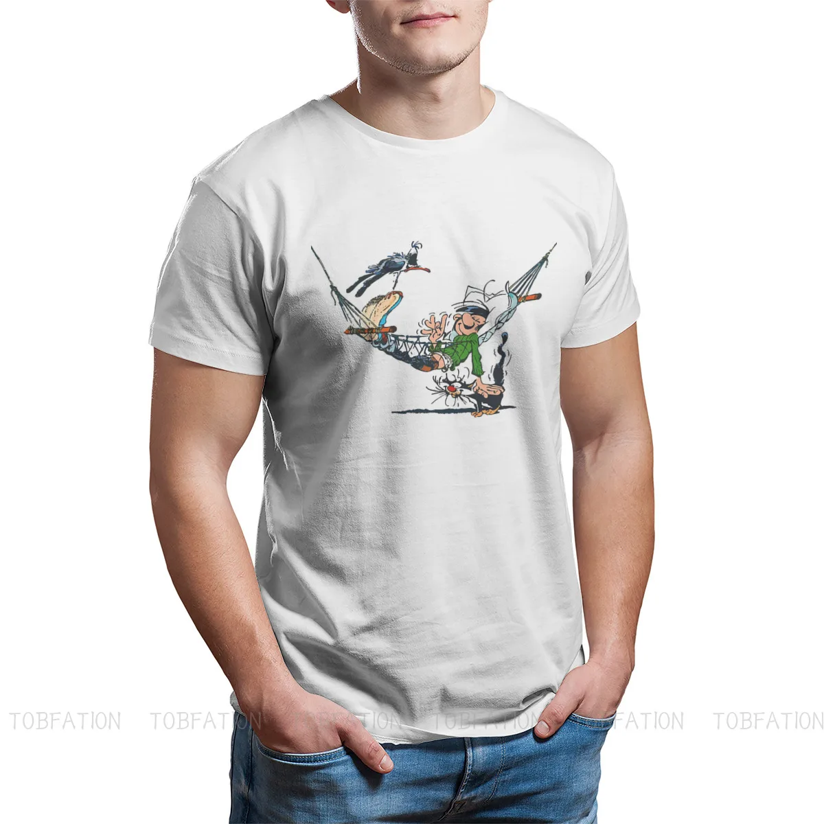 In Hammock Round Collar TShirt Gaston Lagaffe Comics Pure Cotton Basic T Shirt Men Tops New Design Oversized Big Sale