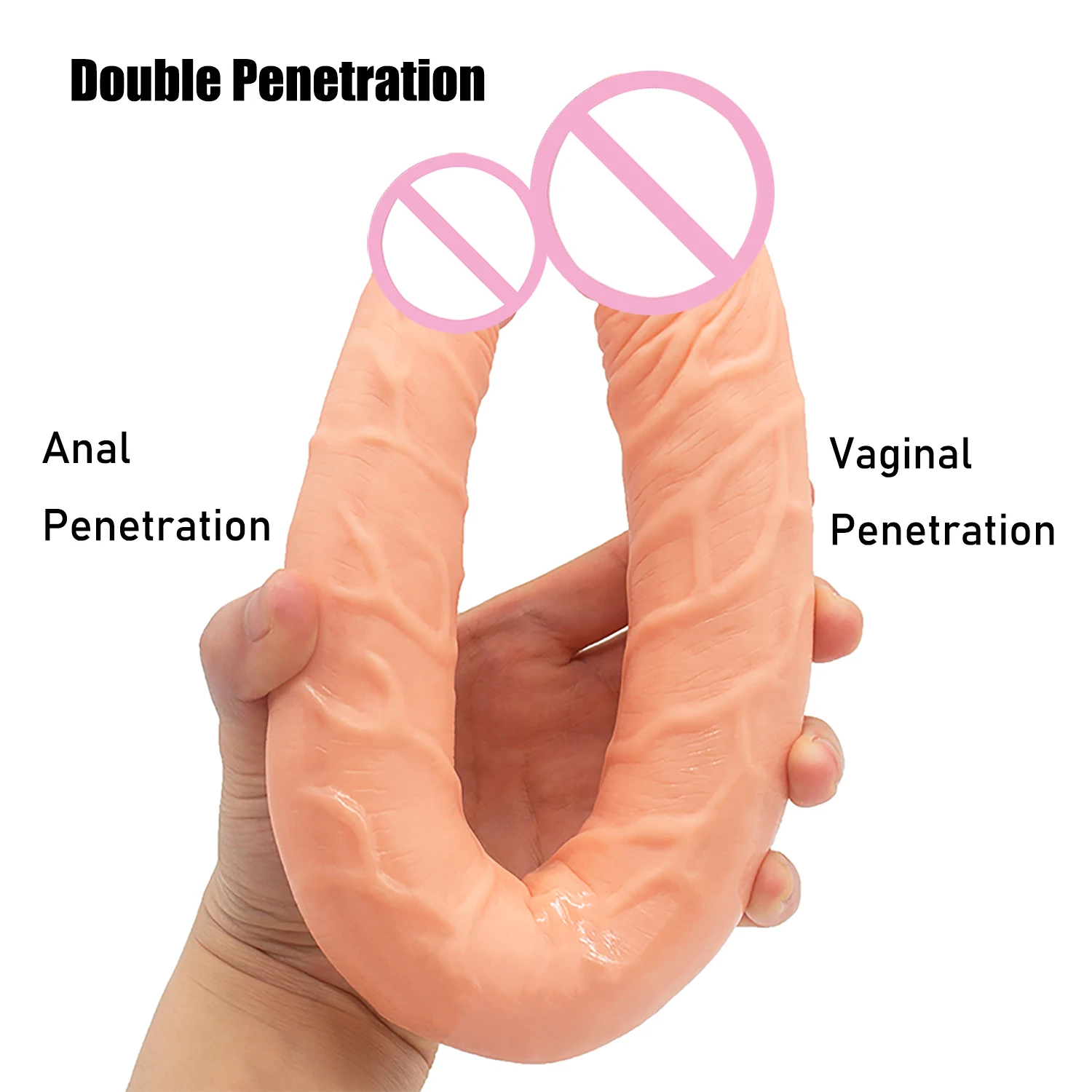 Overlength Double Dildos Soft Double Headed Penis Realistic Phallus Double Penetration Vagina and Anus Sex Toys Erotic Dick