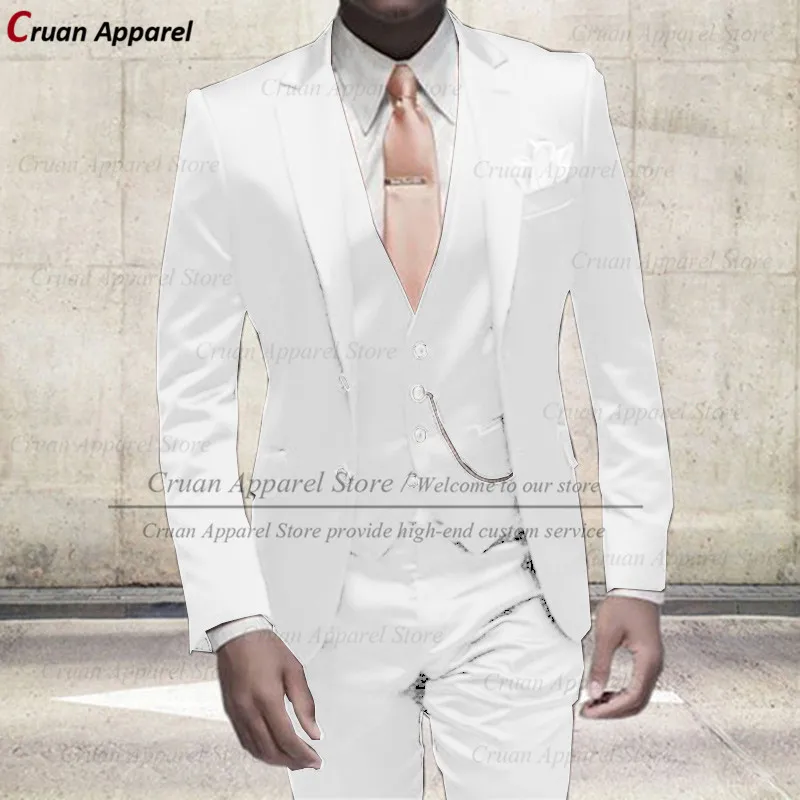 

Tailor-made Brand Shiny White Suits Men Set Slim Fit Best Man Groom Wedding Suit Tuxedo Champagne Blazer Waistcoat Pants Set