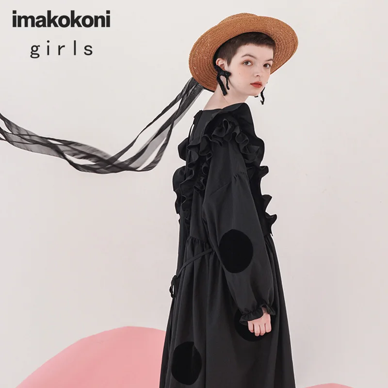 

imakokoni black polka dot dress original design simple fashion all-match autumn skirt female 202899