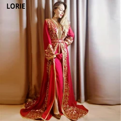 LORIE Dubai Red Evening Dresses Moroccan Caftan Elegant Gold Lace Appliques Beading Formal Prom Party Celebrity Gown Long Sleeve