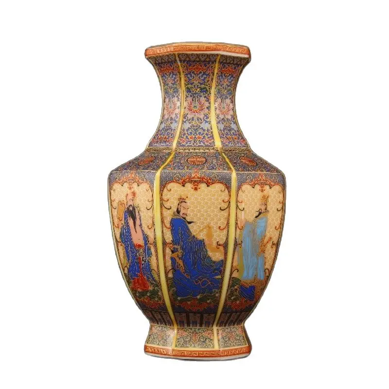 Chinese Old Enamel Colored Porcelain  Eight Immortals Crossing The Sea Vase Appreciation Bottle