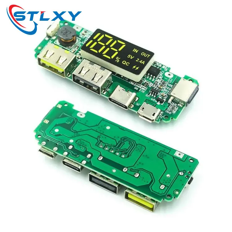 Stlxy 18650 Li-ion Charge Discharge Module Dual USB+Type-C 5V 2.4A Output LED Indicator Power Board