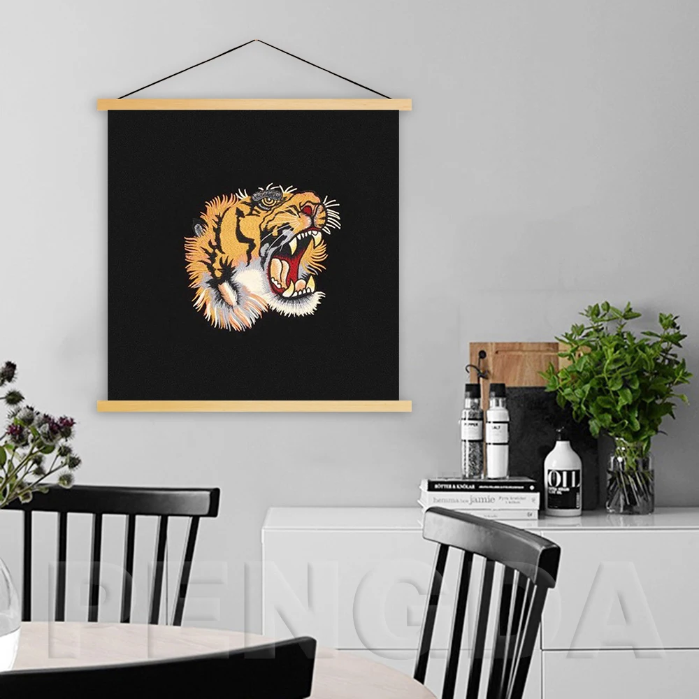 Canvas Wall Art Print Japanese Tiger Modern Noodles Solid Wood Hanging Scrolls Painting Bedroom Creative Home Decoration Poster