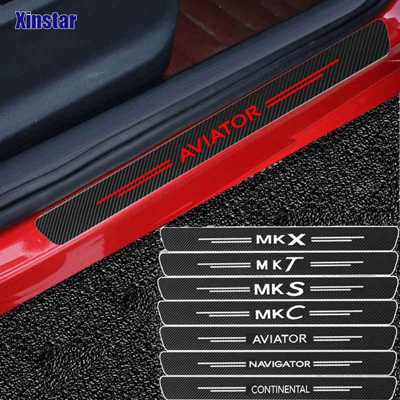 4pcs Carbon Fiber Car Door Sill Protecton Sticker For Lincoln AVIATOR CONTINENTAL NAVIGATOR MKC MKS MKT MKX MKZ Auto Accessories