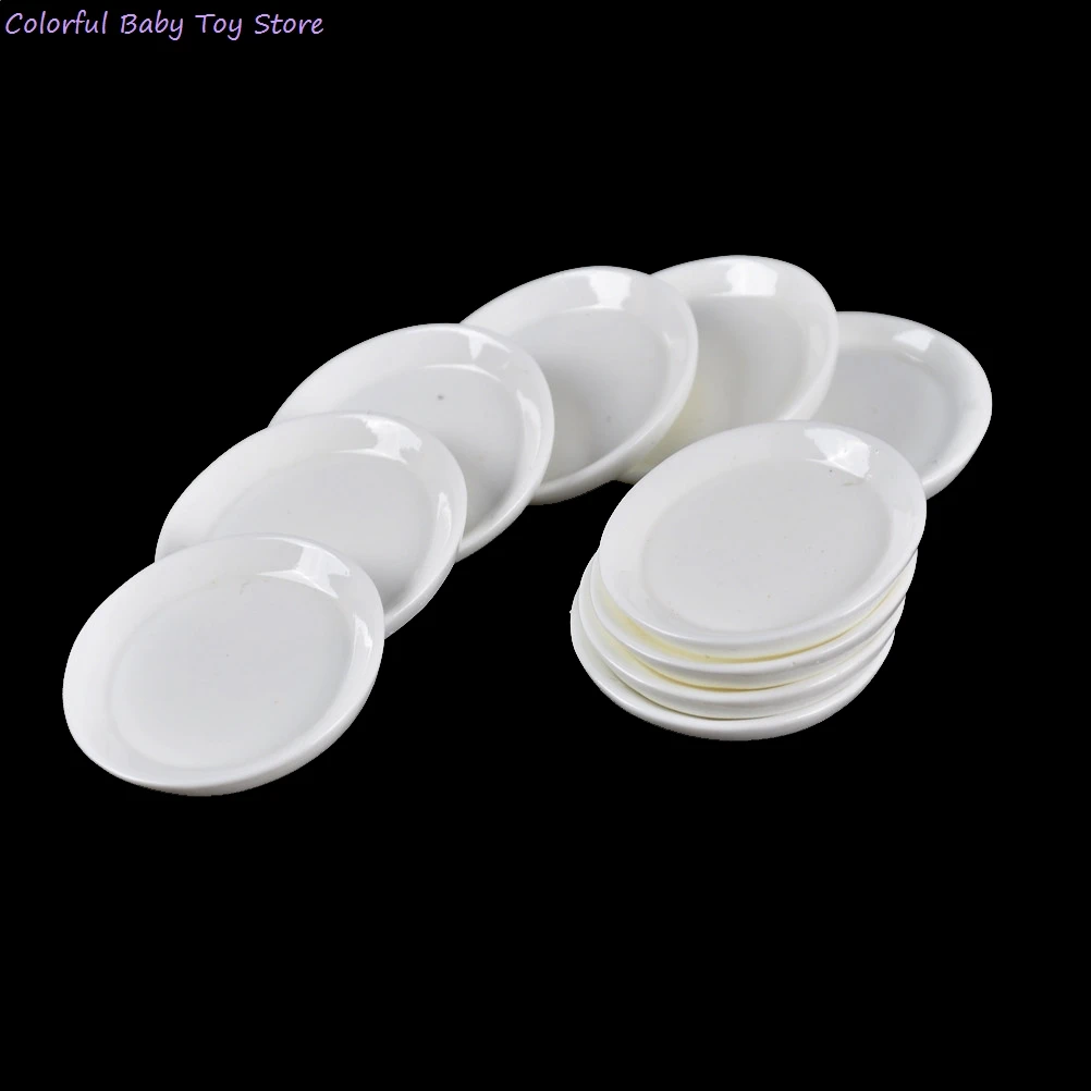 10PCS/SET Kitchen Toys Doll house Trays Plates Doll Durable Mini Food White Dishes Tableware Miniature Doll House Accessories