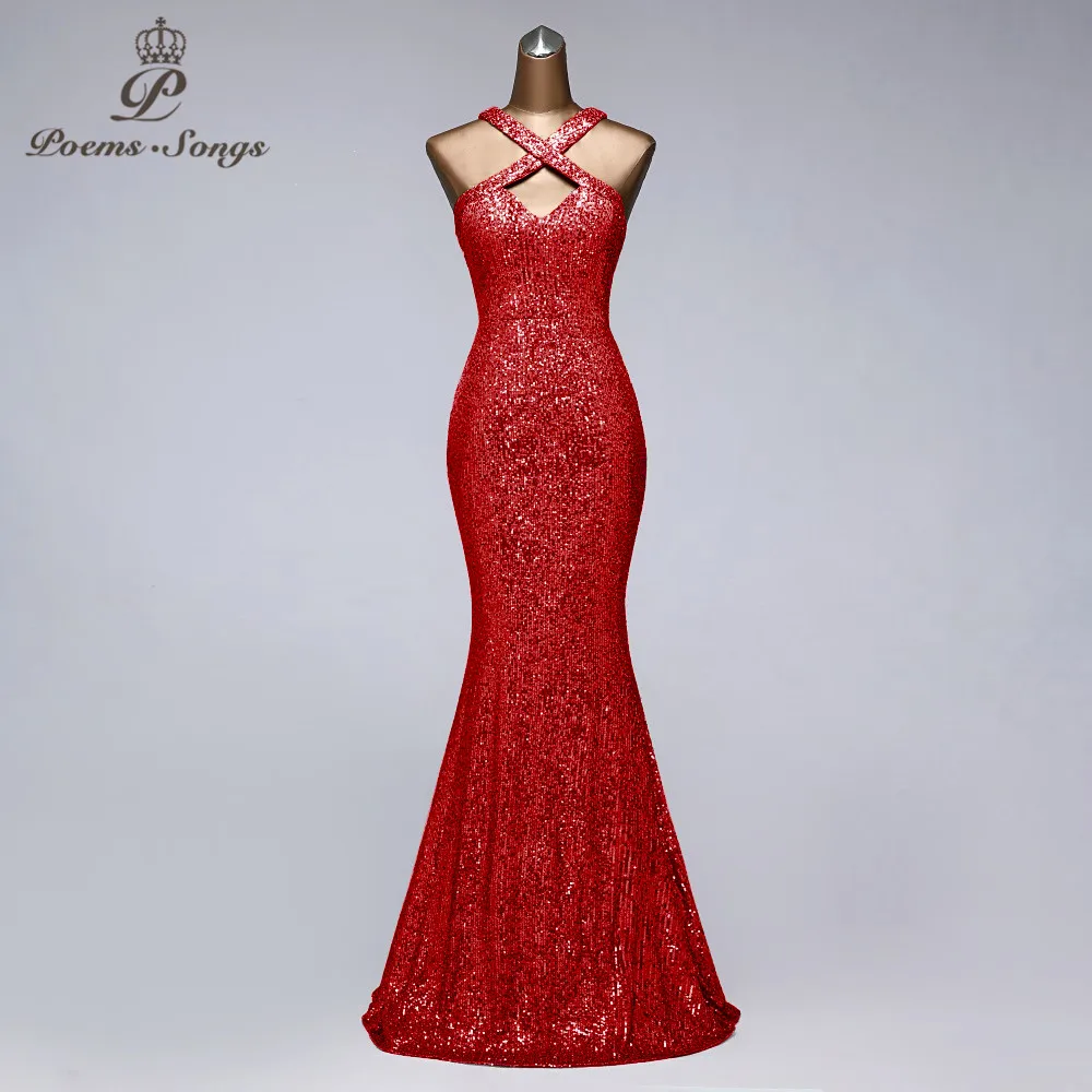 

New sexy red color sequin evening dresses vestido de festa prom gowns vestidos elegante party night dress sukienki wizytowe