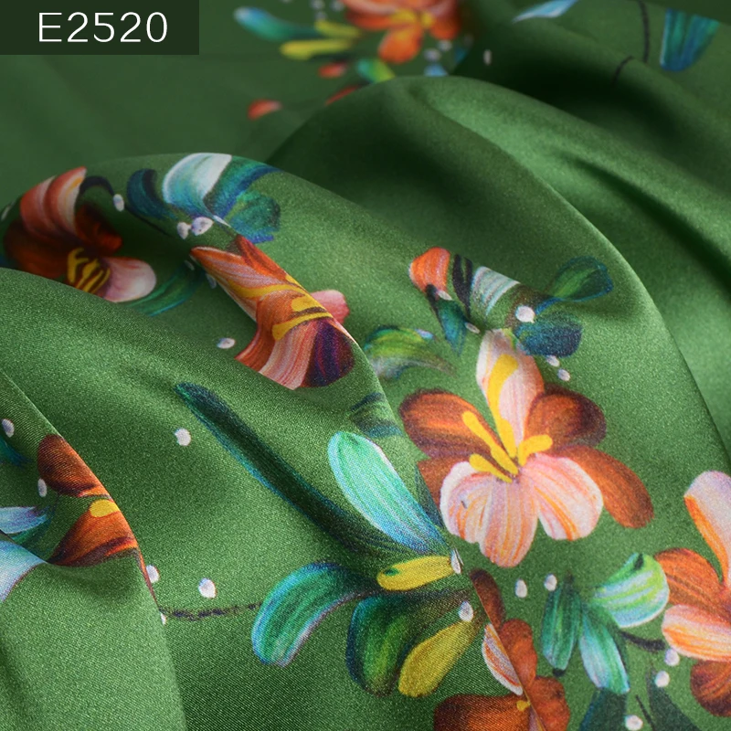 HYSK 100% pure silk satin fabric meadow vintage custom digital printing original heavy silk duchess charmeuse fabric stock E2518