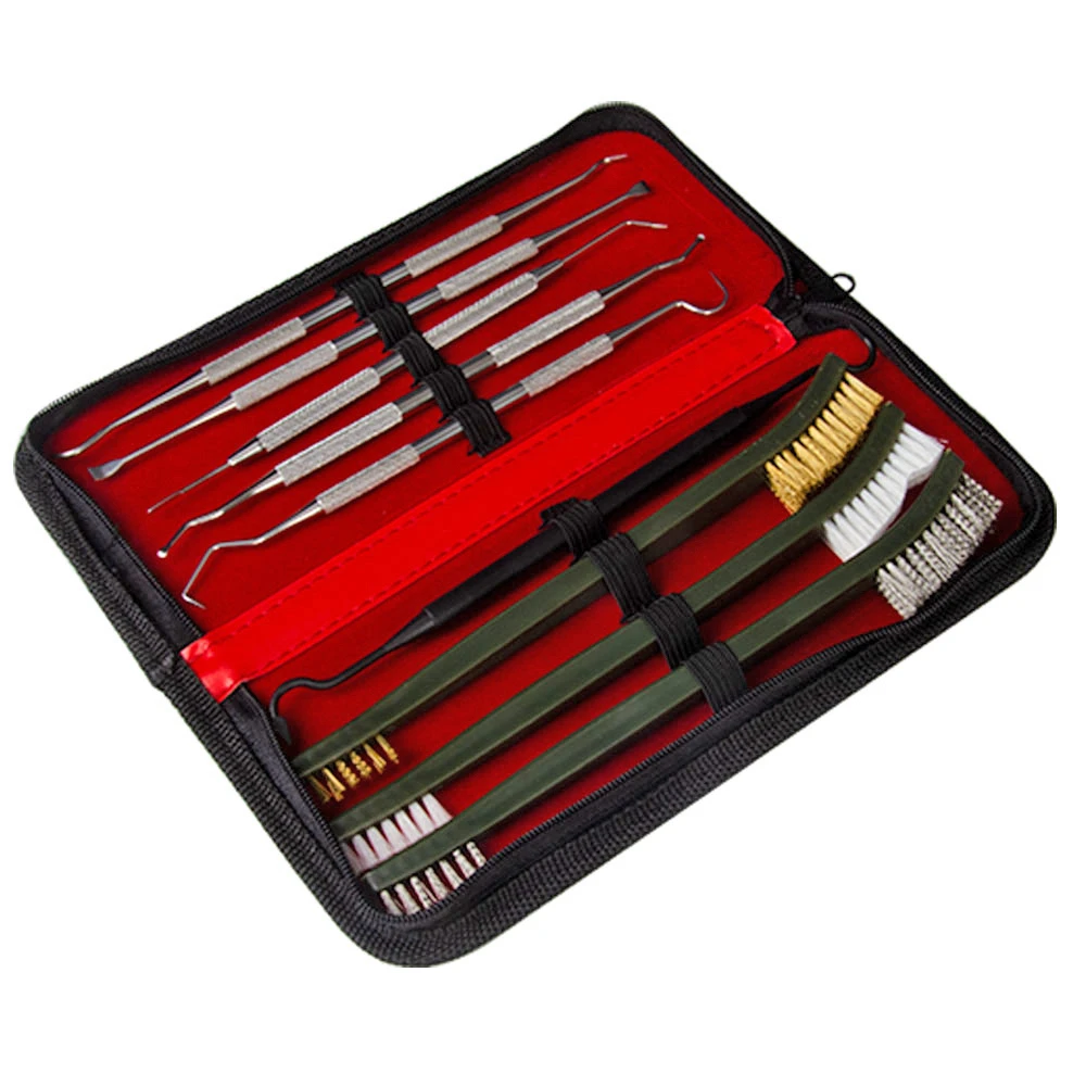 

9pcs/Set Gun Gunsmith Cleaning Kit Set 3 Brass Stainless Steel Nylon Brush and 6 Pick Tactical Rifle Pistol Hunting Accessories