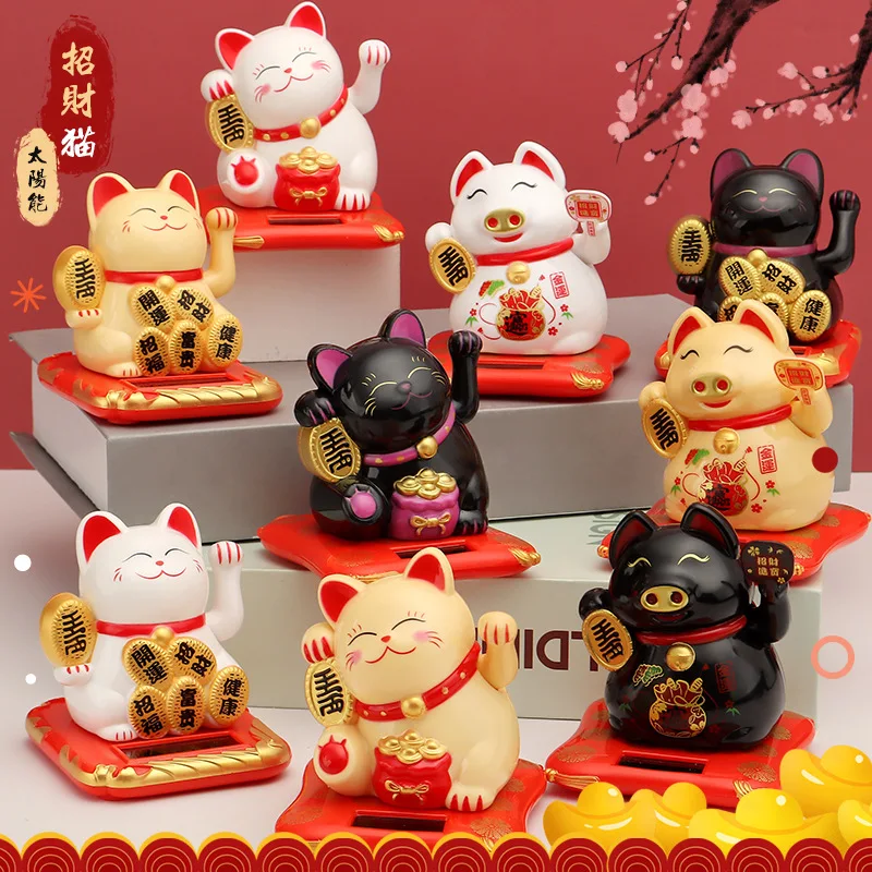 Chinese Japanese Solar Energy Shaking Hands Lucky Cat Plastic Home Shop Car Cake Baking Decorations Festival New Year Gifts