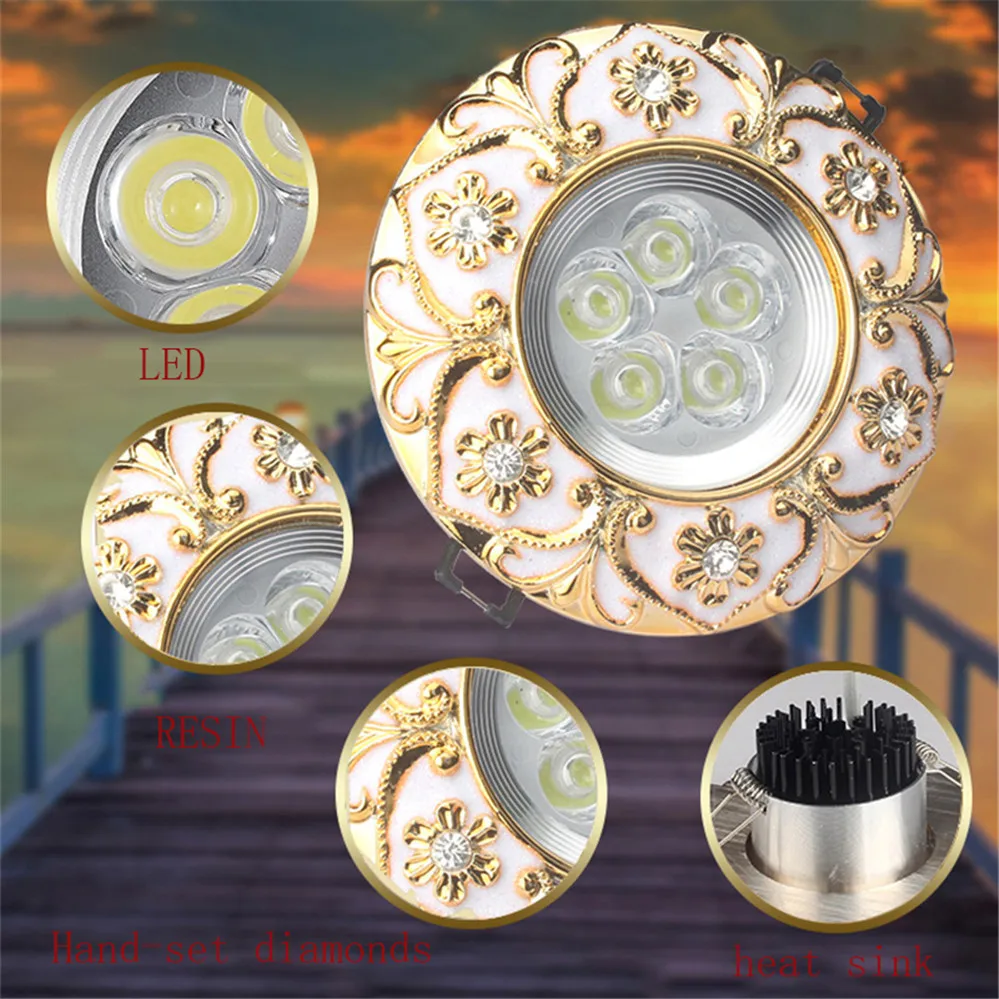 Europe Luxury Diamond-Encrusted Gold Garland Led Downlights 3W 5W 7W For Hallway Foyer Dining Room 220V Recessed Lamp Spotlights