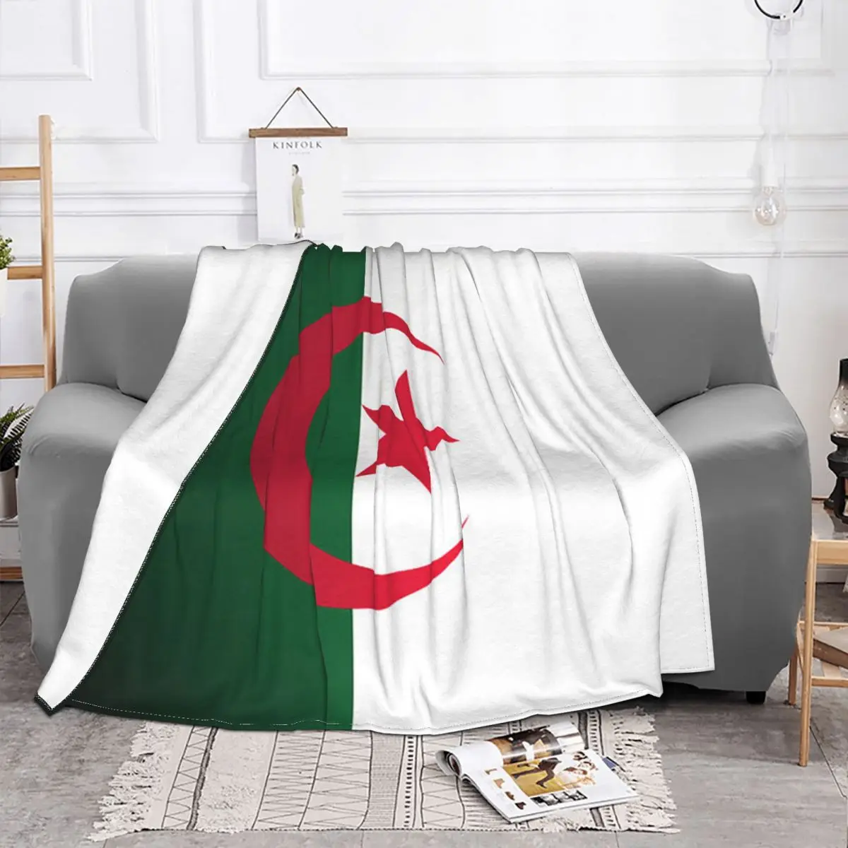 Algeria Flag Blanket Flannel Autumn/Winter Multifunction Lightweight Throw Blankets for Bedding Outdoor Bedspread