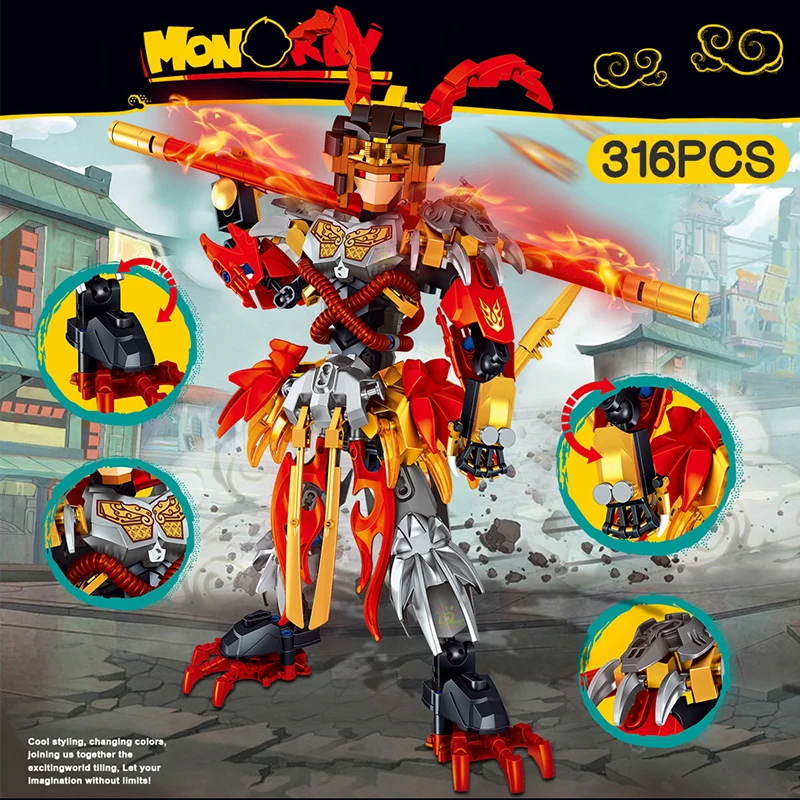 316pcs Sun Wukong Mecha Building Blocks Monkey King Robot Super Golden Cudgel Weapon Figures Bricks Toys Kids