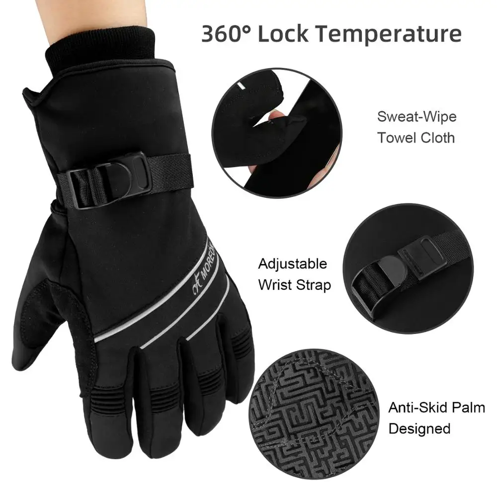 Moreok-luvas de esqui para inverno, luvas para ciclismo com tela sensível ao toque, quentes para bicicleta, motocicleta, à prova de vento, masculinas e femininas, 3m