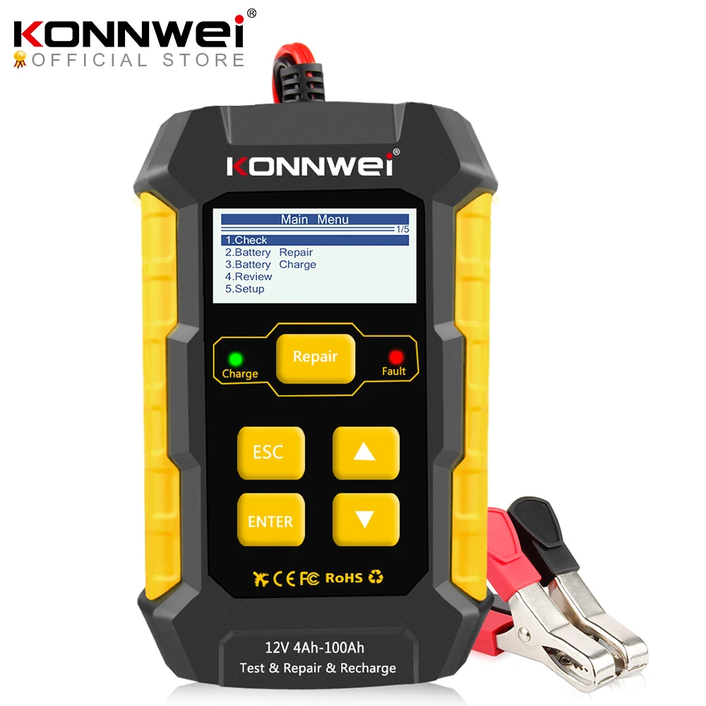 KONNWEI KW510 12V 5A Full Automatic Car Battery Tester Pulse Repair Charger Wet Dry Lead Acid Car Battery Repair Tool Agm Gel