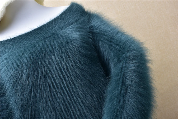 2020 ladies women fashion hairy fluffy mink cashmere short crop top slash neck long puff sleeve loose pullover angora fur jumper