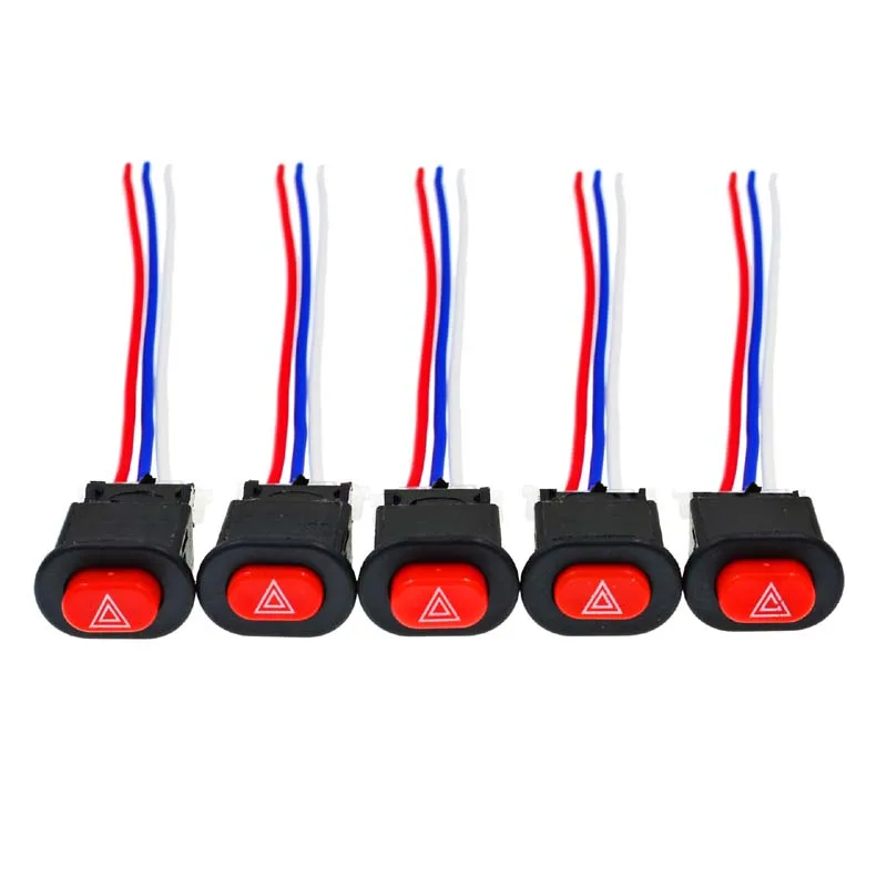 Red motorcycle electric car modified double flash switch Scooter warning switch Red Button Double jump switch with 11cm cable