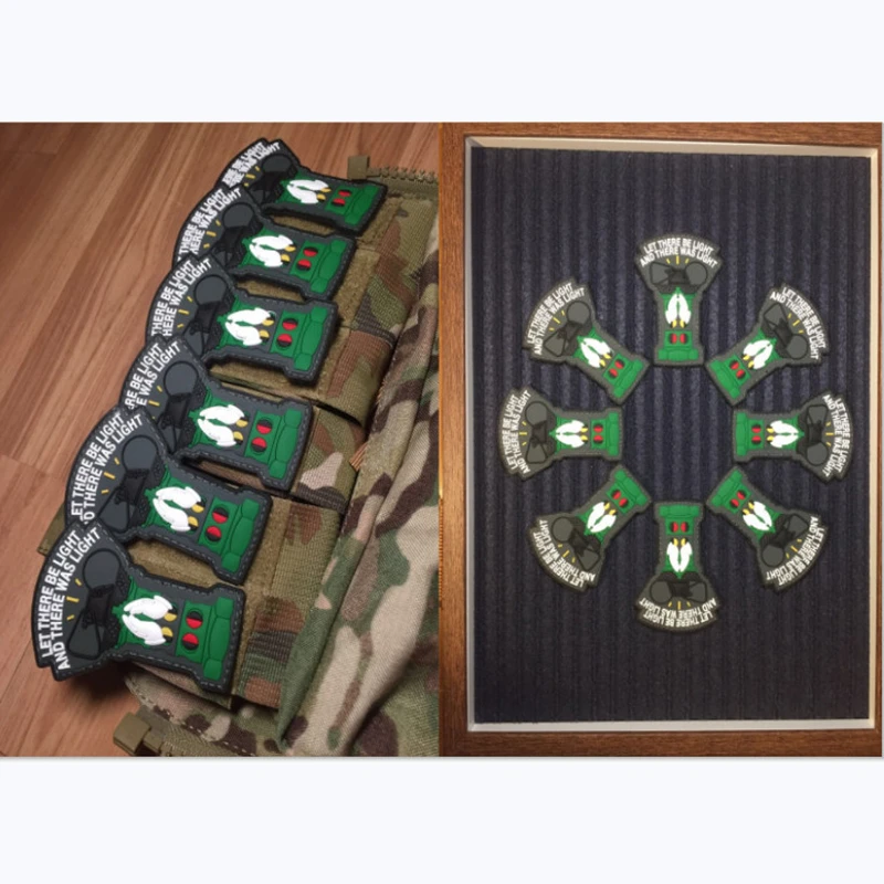 KEEP SMILE AND WAITING FOR FLASH 3D PVC Patch LET THERE BE LIGHT Military Q Version Weapons Tactical Appliqued Clothing Decor