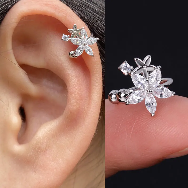 1PC Elegant Flowers Leaf Rainbow Crystal Ear Cuffs For Women Wrap Cuff Clip on Earrings No Piercing Fake Earring Wedding Jewelry