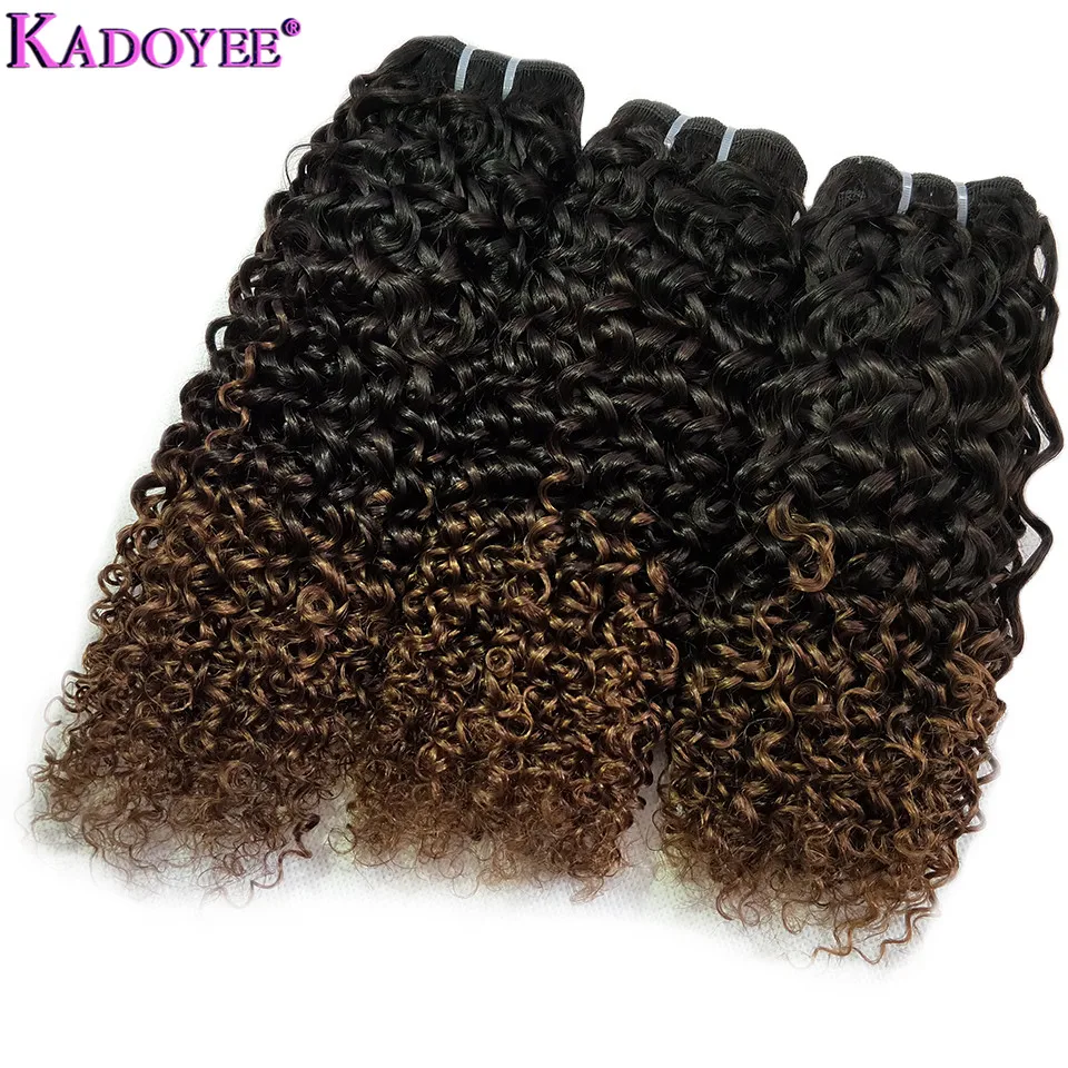 Kinky encaracolado feixes de cabelo humano ombre cor 3 pacotes/4 pacotes 10-26 "relação média extensões de cabelo remy brasileiro para preto