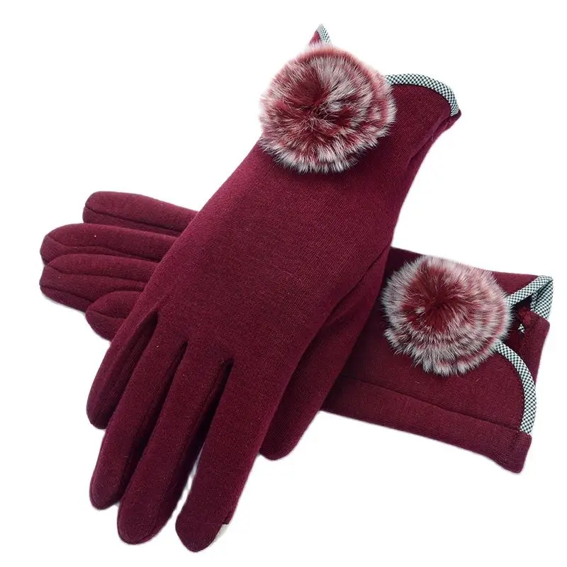 Guantes suaves de terciopelo para mujer, manoplas elásticas a prueba de viento para ciclismo, con bola de interior y pantalla táctil, estilo sencillo y a la moda, para invierno