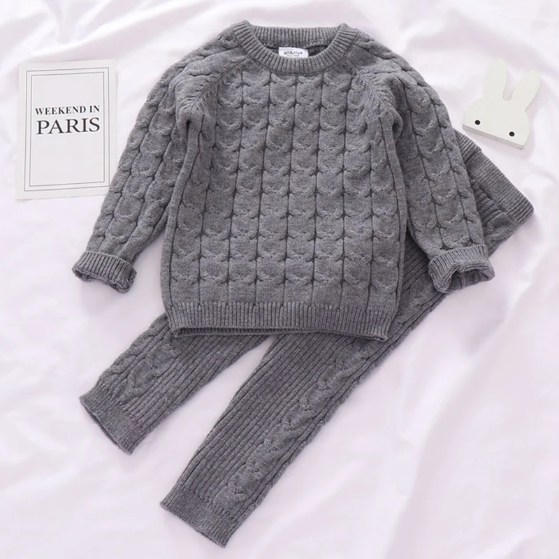 Autumn Toddler Boys Girls Clothing Set Sweater + Pants 2pcs/Suit Infant Boys Knit Suit Thick Warm Winter Baby Girls Boys Clothes