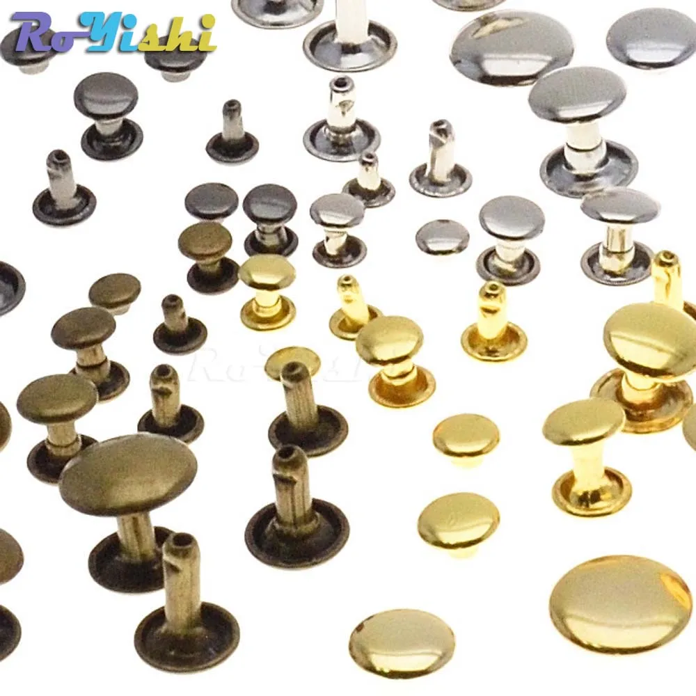 100Pcs/Set 6mm-12mm Metal Round Double Cap Rivets Studs Nail For Leather Craft Accessories Repair Shoes Bag Belt Clothing